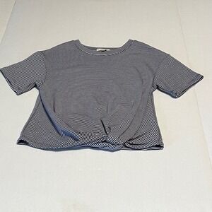 Copper Key blue & white striped knit short sleeve‎ top size medium M